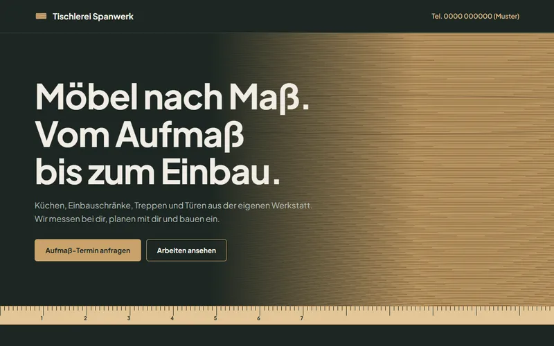 Startseite der Musterseite Tischlerei Spanwerk, ein fiktiver Handwerksbetrieb